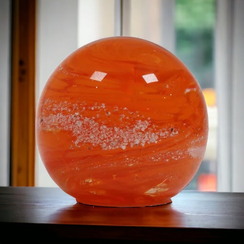 Round crystal Glass paperweight from cremation ashes