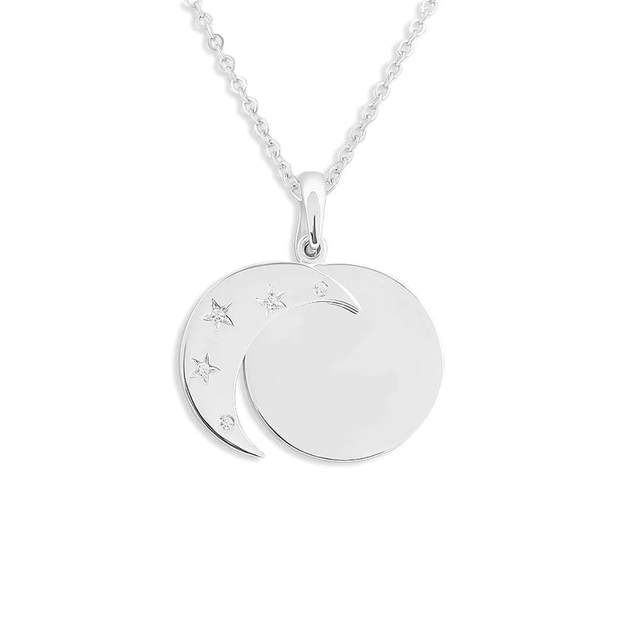 Moons Pawprint Memorial Pendants with Fine Crystal - Engraved