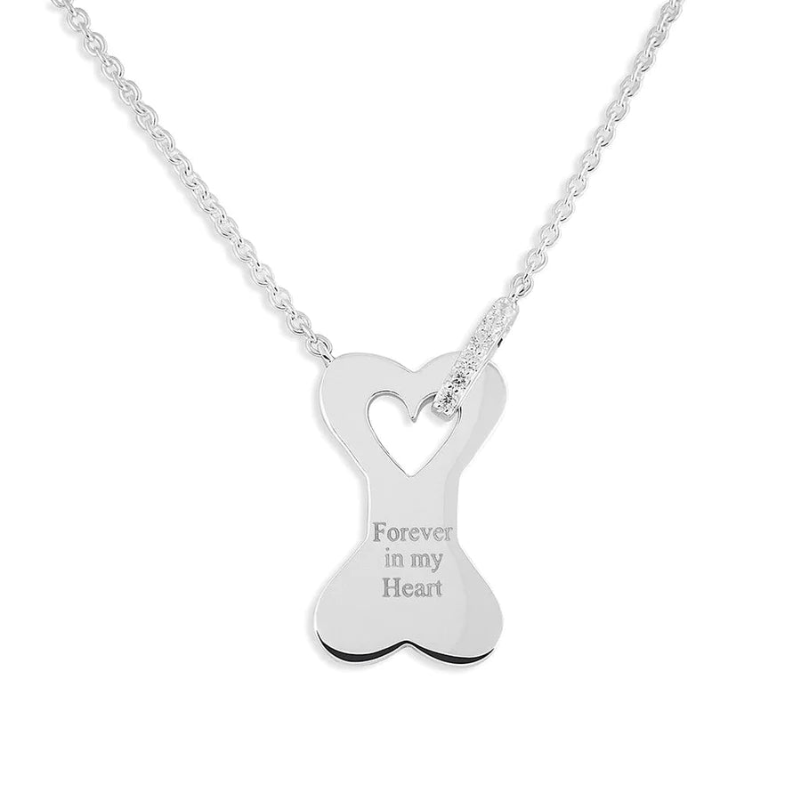 Dog Bone Standard Engraving Memorial Necklace with Fine Crystals Engraved
